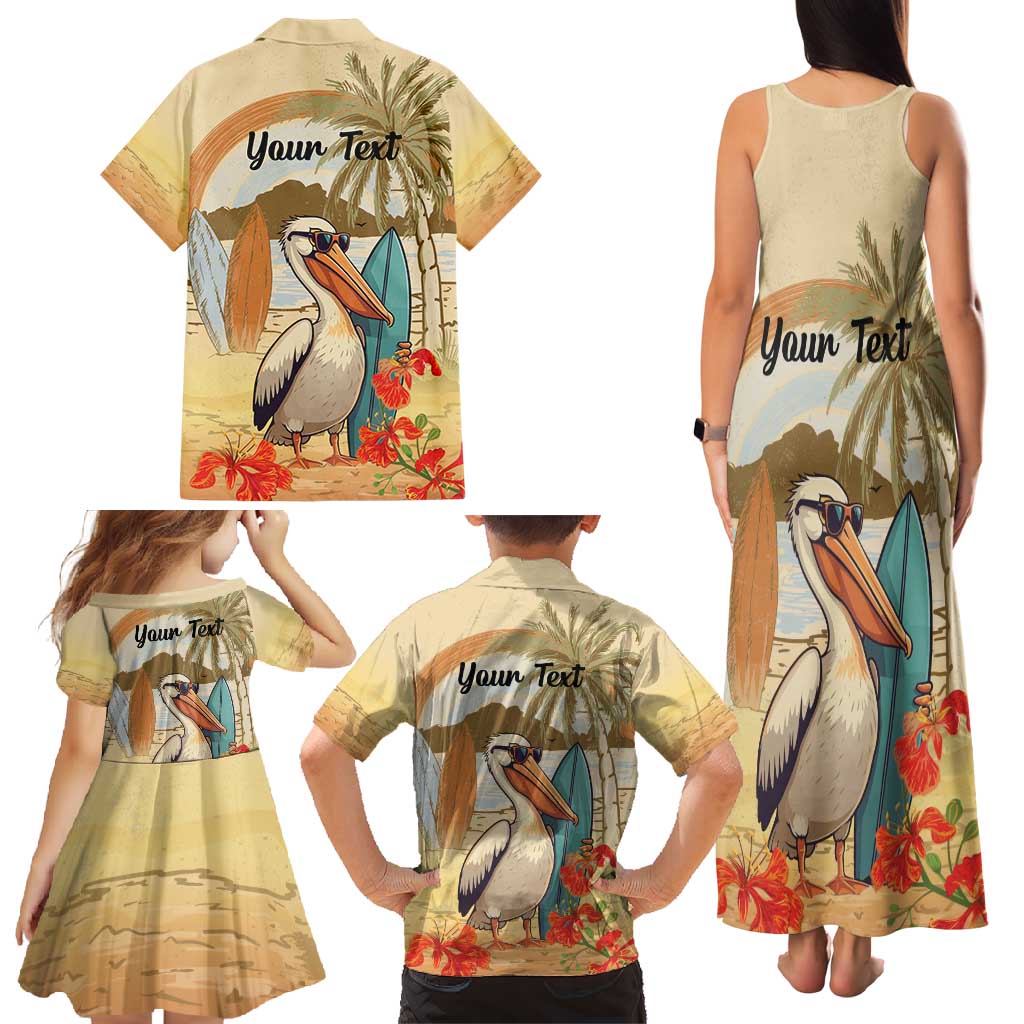 Personalized Saint Kitts And Nevis Family Matching Tank Maxi Dress and Hawaiian Shirt Brown Pelican Beach Vibe - Wonder Print Shop