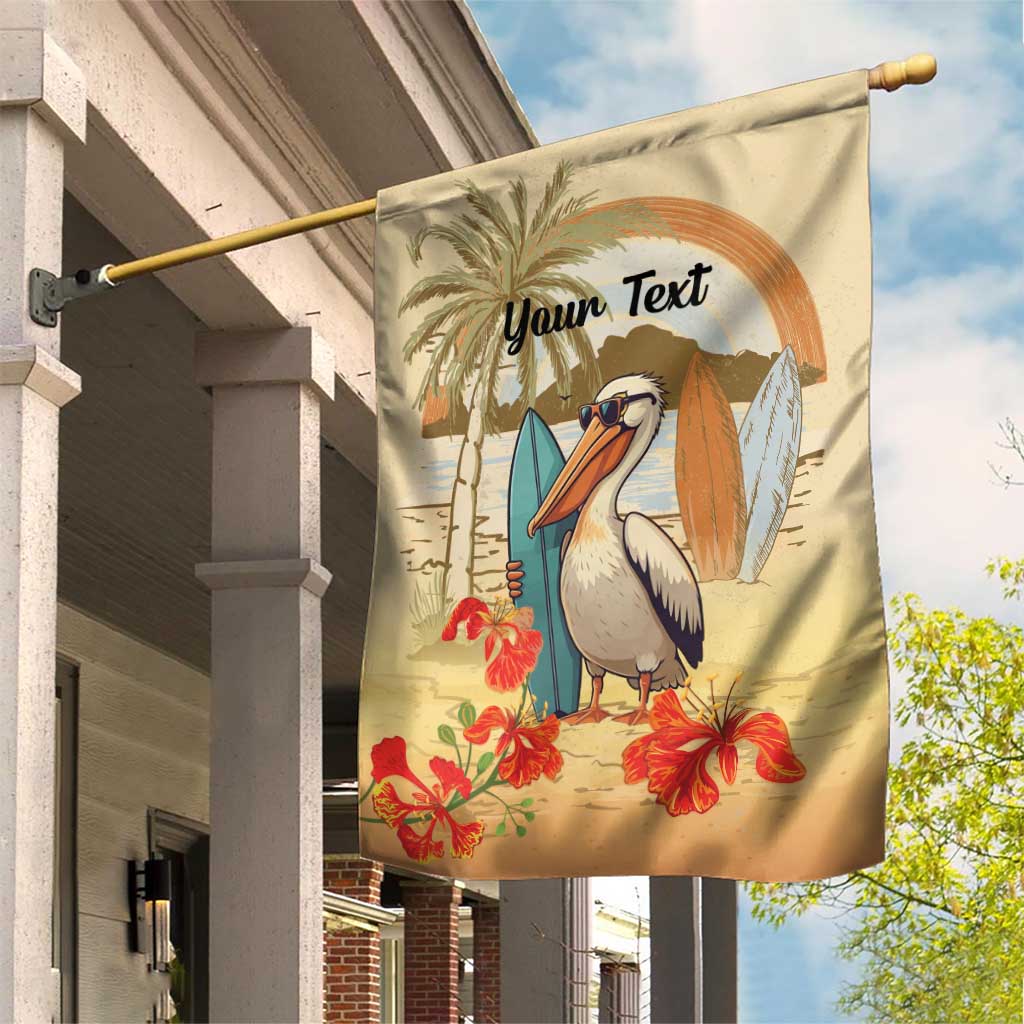 Personalized Saint Kitts And Nevis Garden Flag Brown Pelican Beach Vibe - Wonder Print Shop