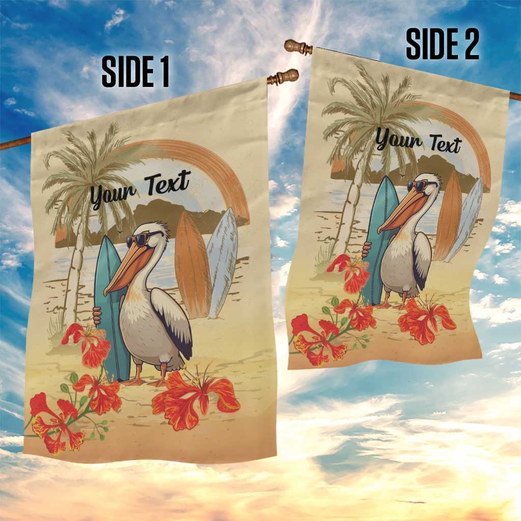 Personalized Saint Kitts And Nevis Garden Flag Brown Pelican Beach Vibe - Wonder Print Shop