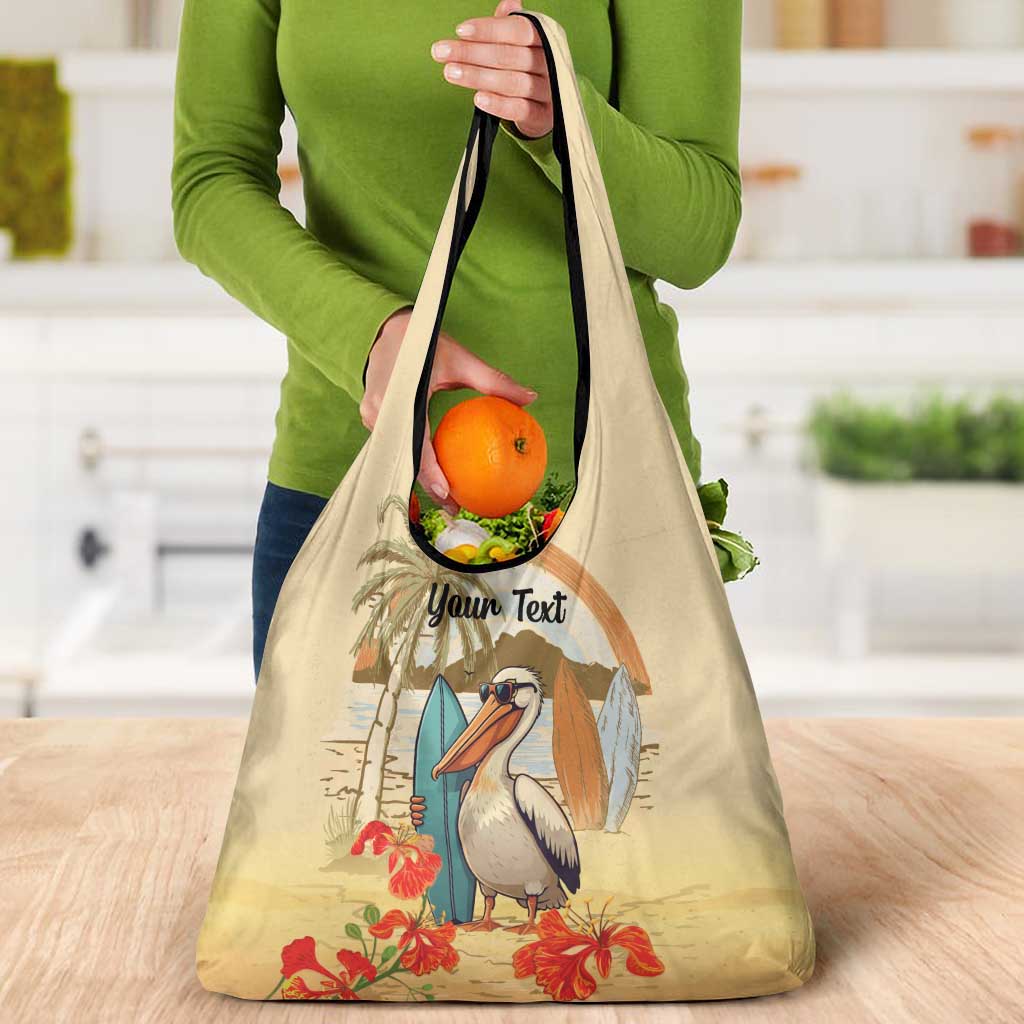 Personalized Saint Kitts And Nevis Grocery Bag Brown Pelican Beach Vibe - Wonder Print Shop