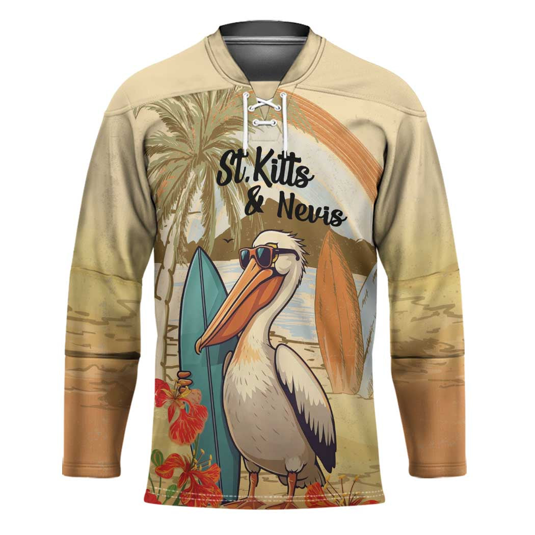 Personalized Saint Kitts And Nevis Hockey Jersey Brown Pelican Beach Vibe - Wonder Print Shop