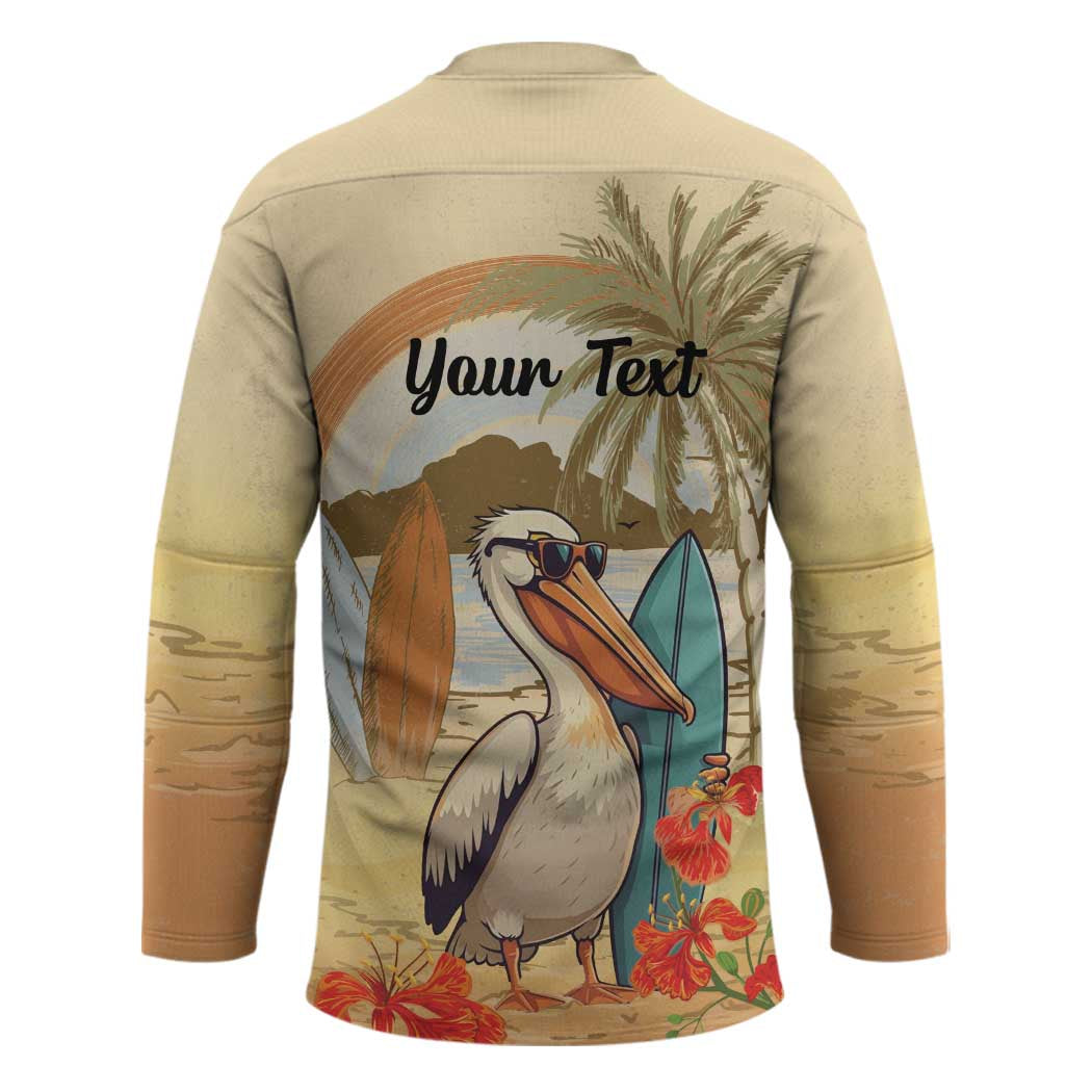 Personalized Saint Kitts And Nevis Hockey Jersey Brown Pelican Beach Vibe - Wonder Print Shop
