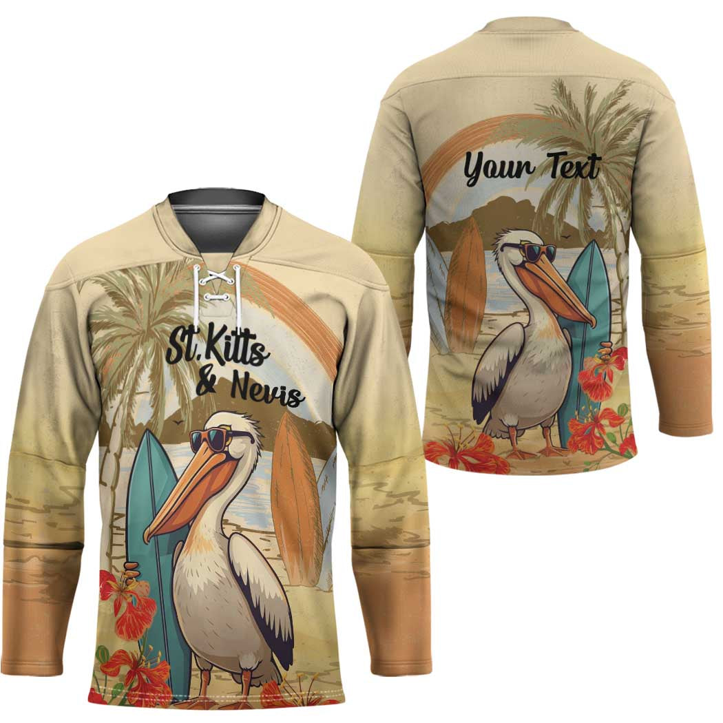 Personalized Saint Kitts And Nevis Hockey Jersey Brown Pelican Beach Vibe - Wonder Print Shop