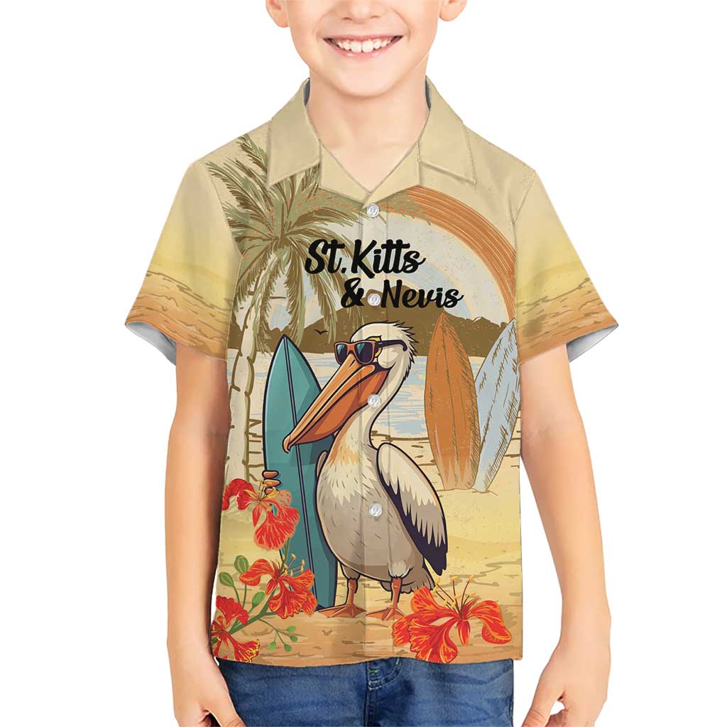 Personalized Saint Kitts And Nevis Kid Hawaiian Shirt Brown Pelican Beach Vibe - Wonder Print Shop