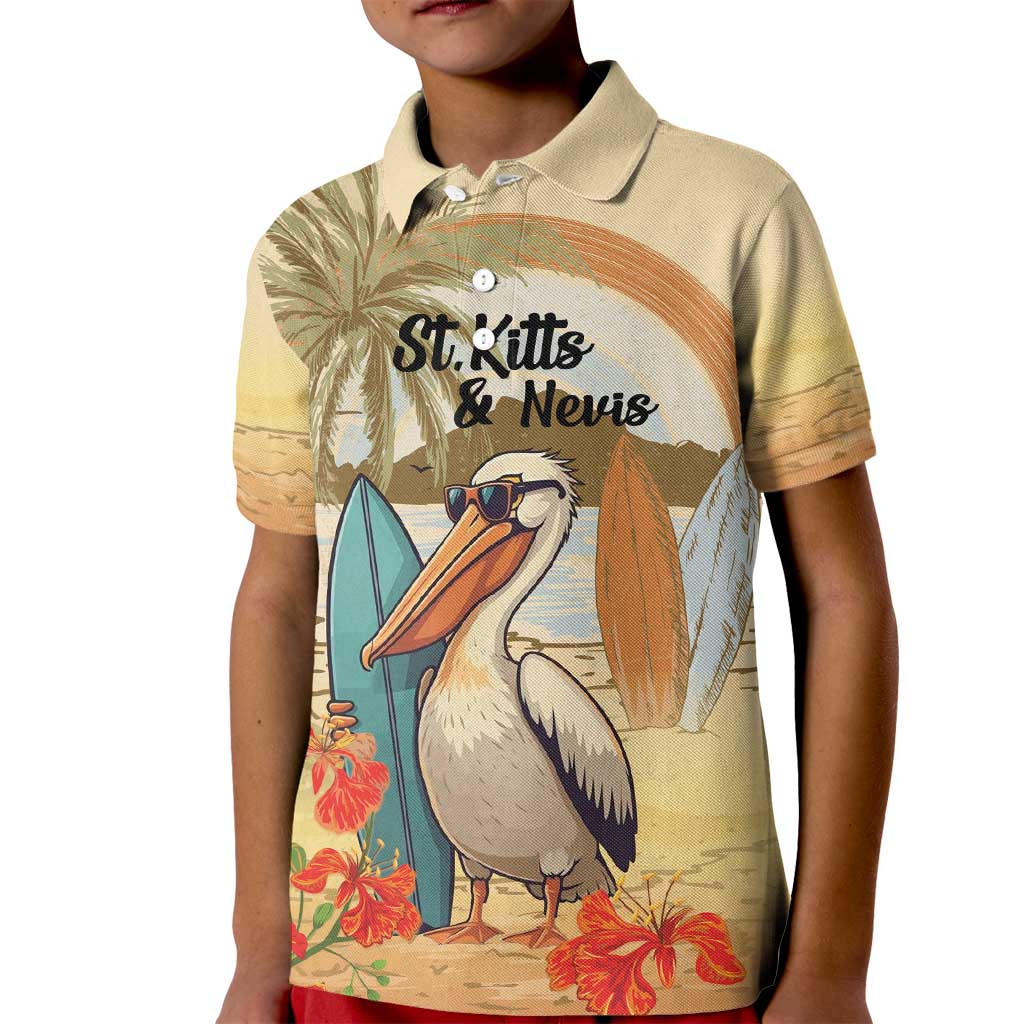 Personalized Saint Kitts And Nevis Kid Polo Shirt Brown Pelican Beach Vibe - Wonder Print Shop