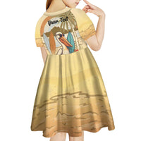 Personalized Saint Kitts And Nevis Kid Short Sleeve Dress Brown Pelican Beach Vibe - Wonder Print Shop