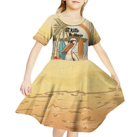 Personalized Saint Kitts And Nevis Kid Short Sleeve Dress Brown Pelican Beach Vibe - Wonder Print Shop