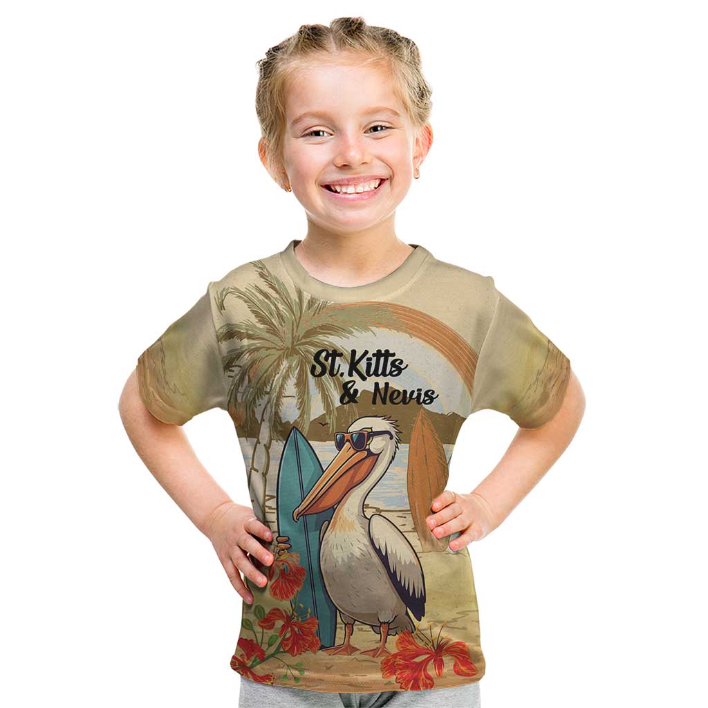 Personalized Saint Kitts And Nevis Kid T Shirt Brown Pelican Beach Vibe - Wonder Print Shop