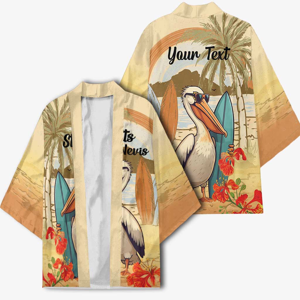 Personalized Saint Kitts And Nevis Kimono Brown Pelican Beach Vibe - Wonder Print Shop