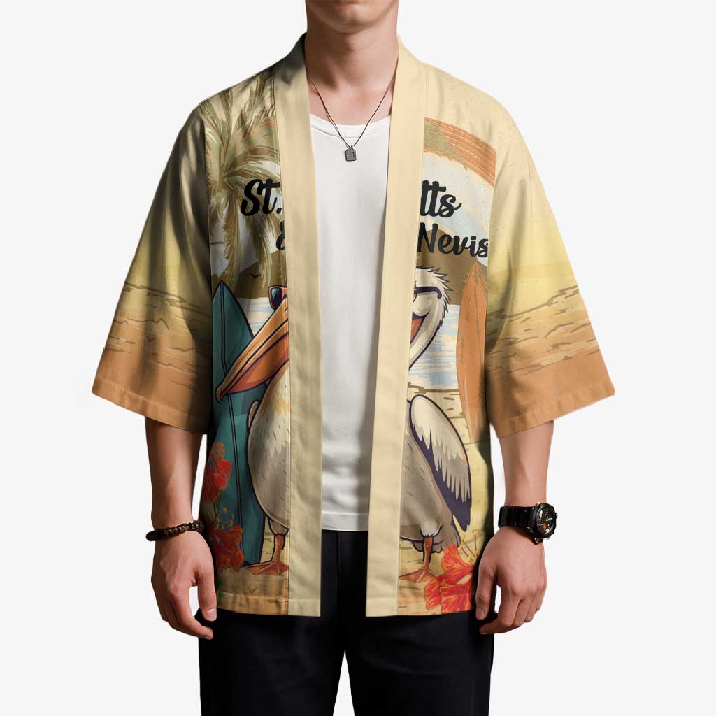 Personalized Saint Kitts And Nevis Kimono Brown Pelican Beach Vibe - Wonder Print Shop
