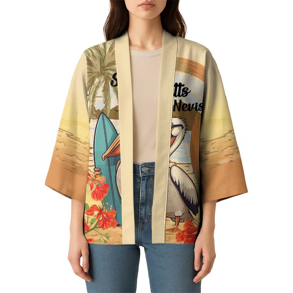 Personalized Saint Kitts And Nevis Kimono Brown Pelican Beach Vibe - Wonder Print Shop