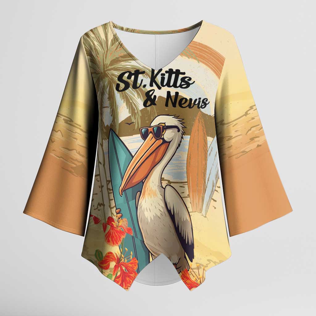 Personalized Saint Kitts And Nevis Kimono Sleeve Blouse Brown Pelican Beach Vibe - Wonder Print Shop