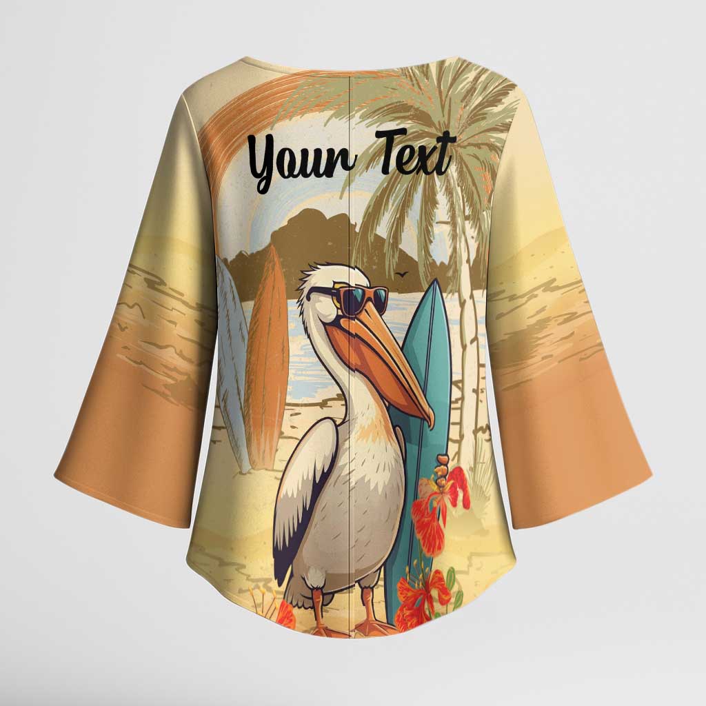 Personalized Saint Kitts And Nevis Kimono Sleeve Blouse Brown Pelican Beach Vibe - Wonder Print Shop