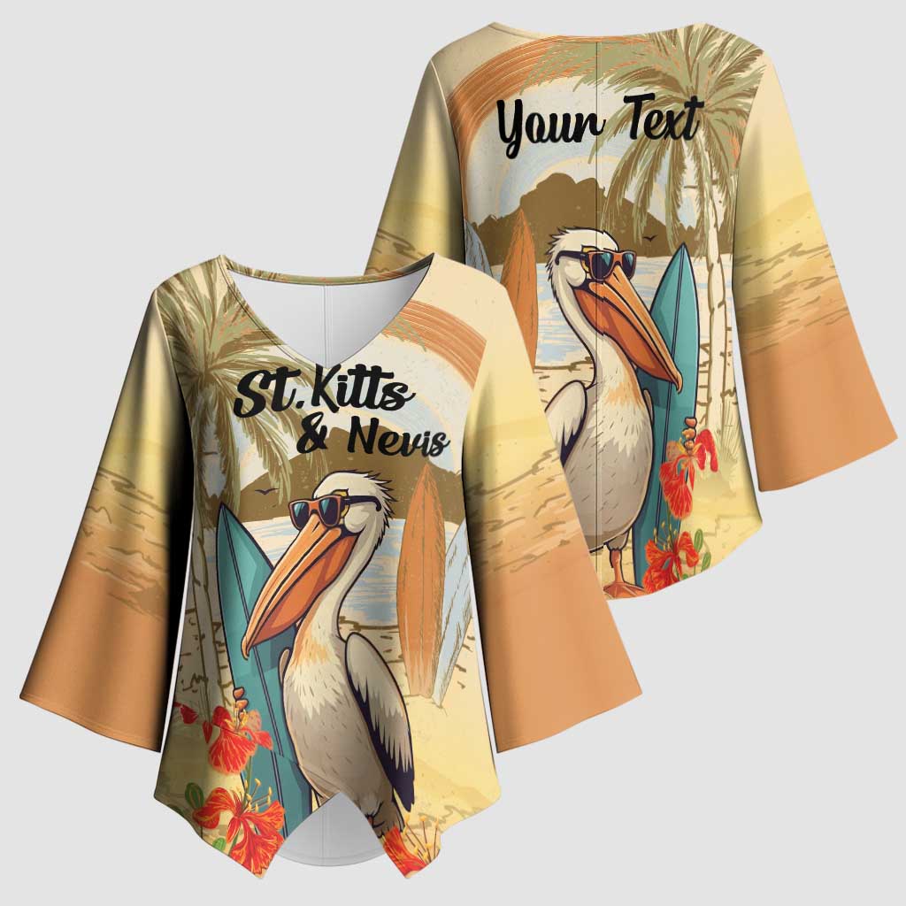 Personalized Saint Kitts And Nevis Kimono Sleeve Blouse Brown Pelican Beach Vibe - Wonder Print Shop