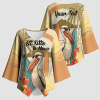Personalized Saint Kitts And Nevis Kimono Sleeve Blouse Brown Pelican Beach Vibe - Wonder Print Shop