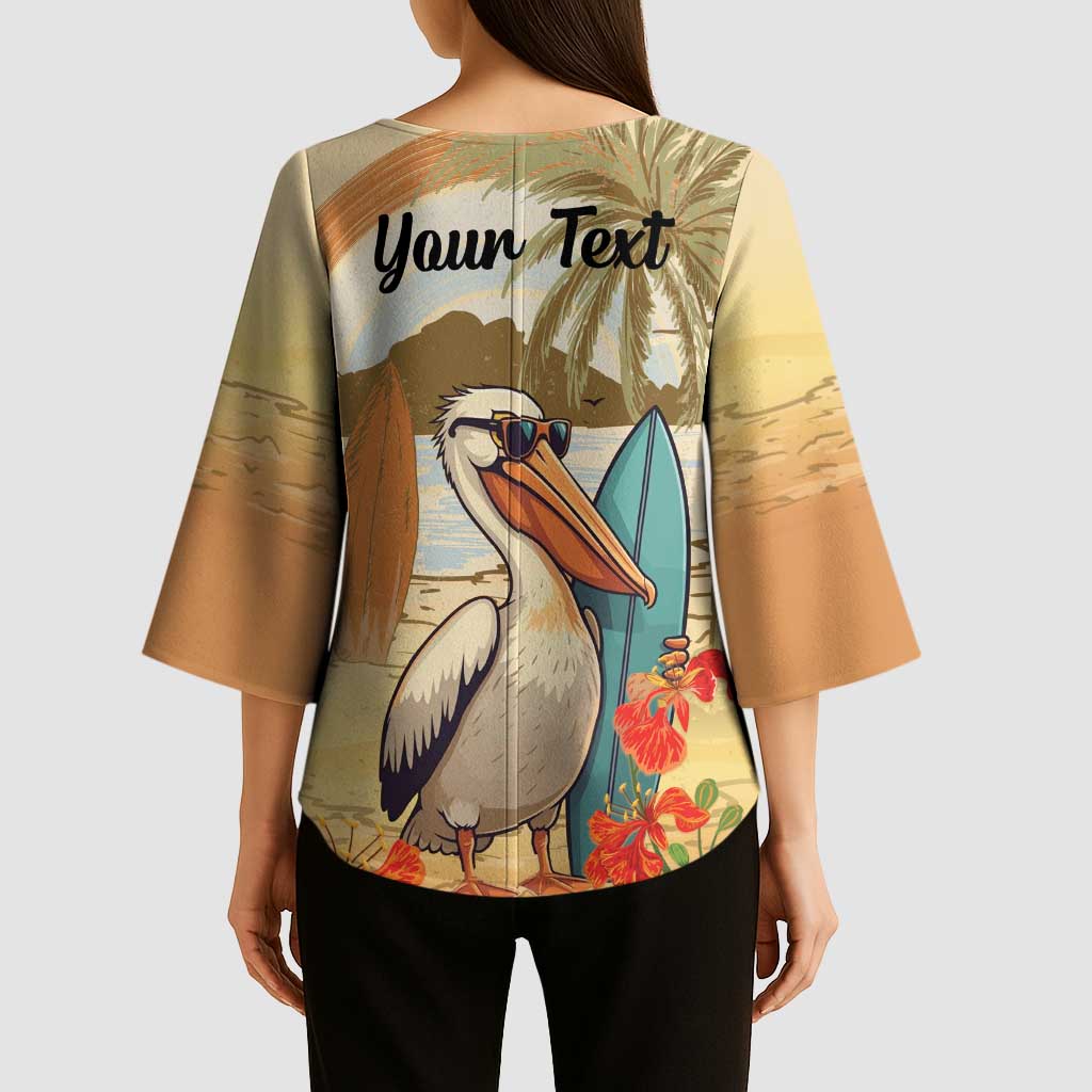 Personalized Saint Kitts And Nevis Kimono Sleeve Blouse Brown Pelican Beach Vibe - Wonder Print Shop