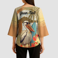 Personalized Saint Kitts And Nevis Kimono Sleeve Blouse Brown Pelican Beach Vibe - Wonder Print Shop