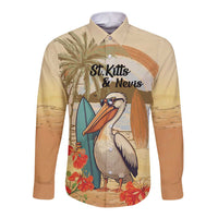 Personalized Saint Kitts And Nevis Long Sleeve Button Shirt Brown Pelican Beach Vibe - Wonder Print Shop