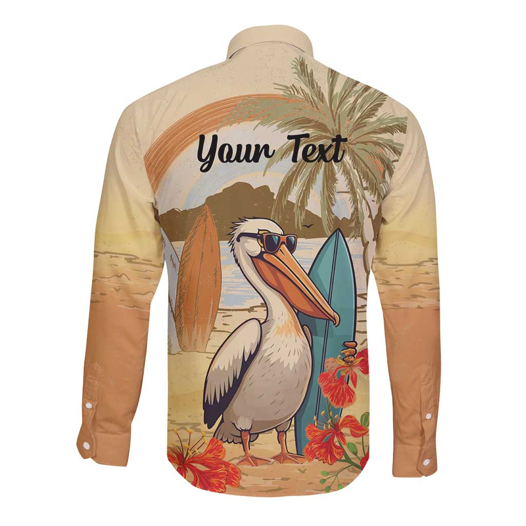 Personalized Saint Kitts And Nevis Long Sleeve Button Shirt Brown Pelican Beach Vibe - Wonder Print Shop