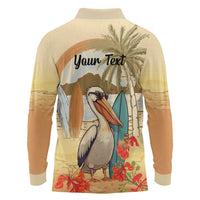 Personalized Saint Kitts And Nevis Long Sleeve Polo Shirt Brown Pelican Beach Vibe - Wonder Print Shop