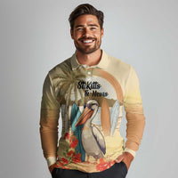 Personalized Saint Kitts And Nevis Long Sleeve Polo Shirt Brown Pelican Beach Vibe - Wonder Print Shop