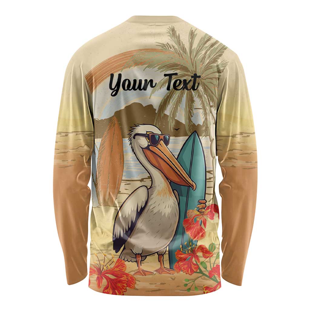 Personalized Saint Kitts And Nevis Long Sleeve Shirt Brown Pelican Beach Vibe - Wonder Print Shop