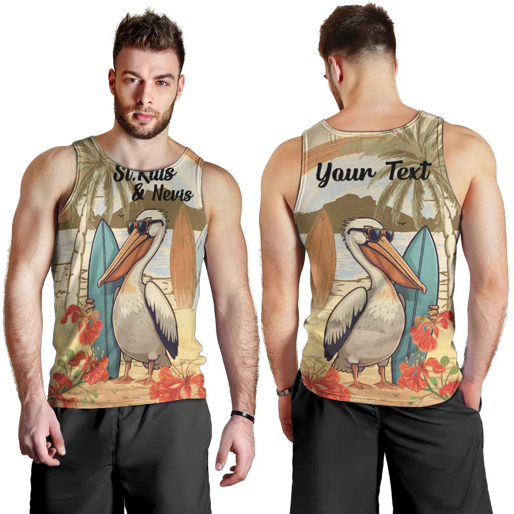 Personalized Saint Kitts And Nevis Men Tank Top Brown Pelican Beach Vibe - Wonder Print Shop