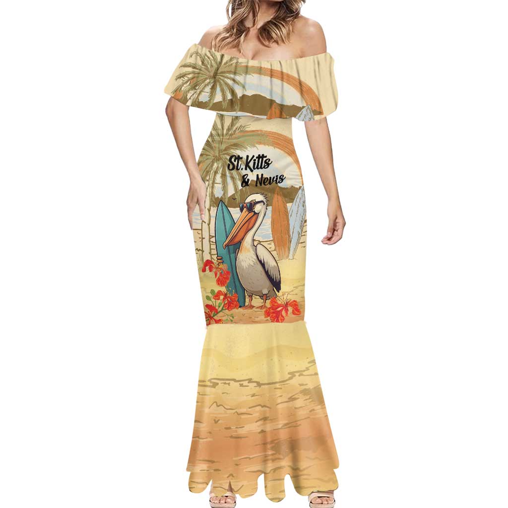 Personalized Saint Kitts And Nevis Mermaid Dress Brown Pelican Beach Vibe - Wonder Print Shop