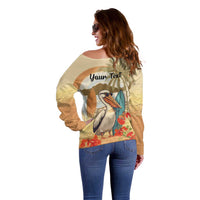 Personalized Saint Kitts And Nevis Off Shoulder Sweater Brown Pelican Beach Vibe - Wonder Print Shop