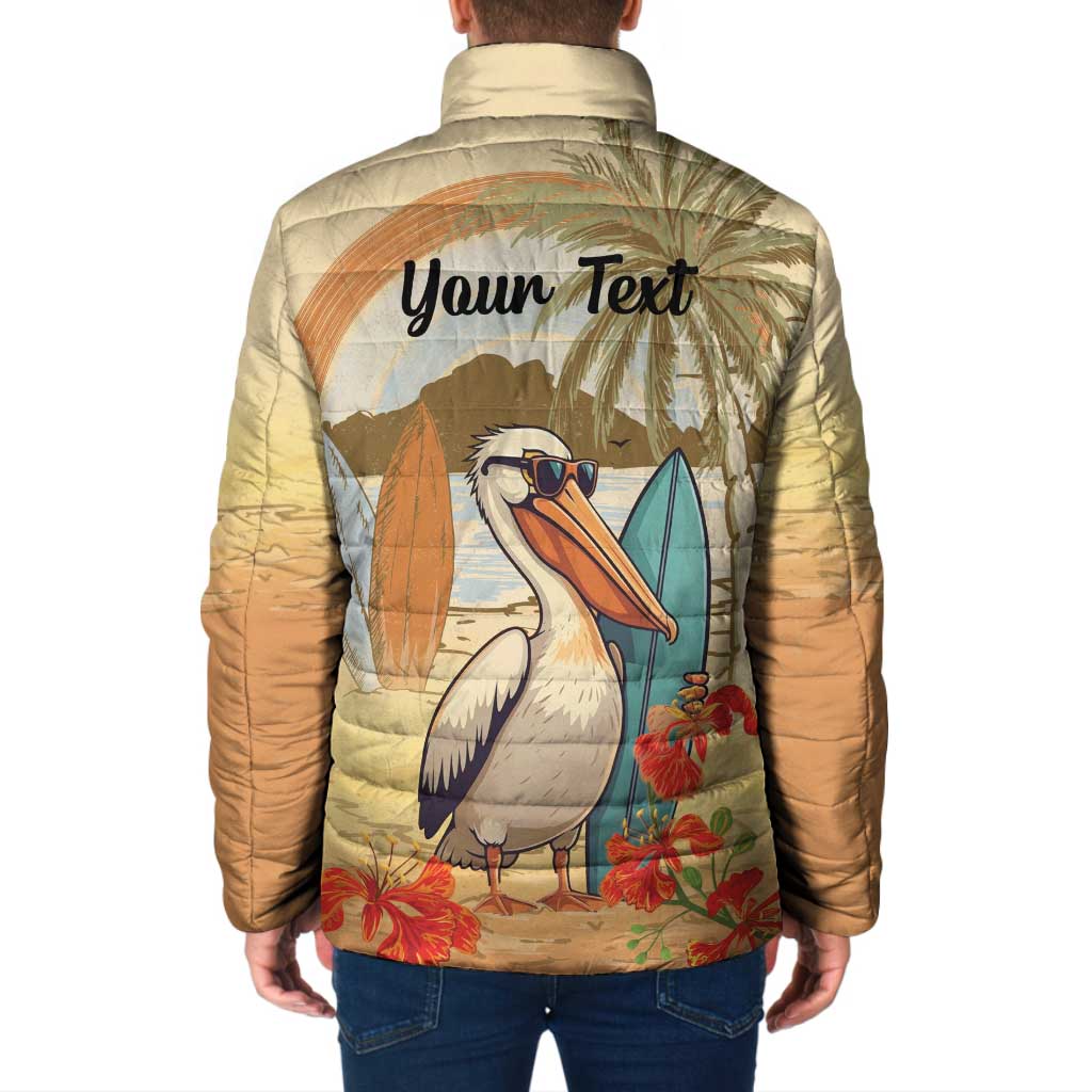 Personalized Saint Kitts And Nevis Padded Jacket Brown Pelican Beach Vibe - Wonder Print Shop