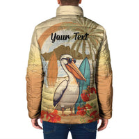 Personalized Saint Kitts And Nevis Padded Jacket Brown Pelican Beach Vibe - Wonder Print Shop