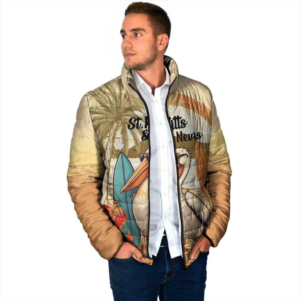 Personalized Saint Kitts And Nevis Padded Jacket Brown Pelican Beach Vibe - Wonder Print Shop
