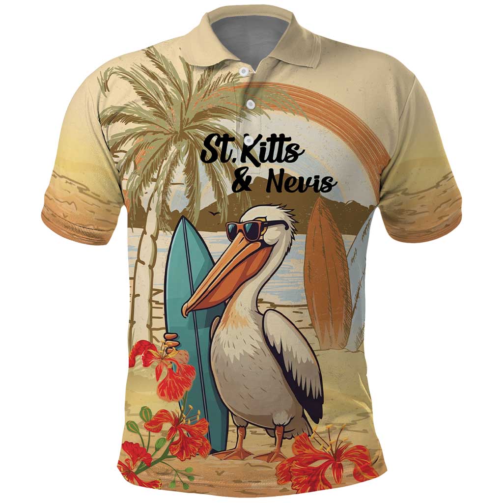 Personalized Saint Kitts And Nevis Polo Shirt Brown Pelican Beach Vibe - Wonder Print Shop