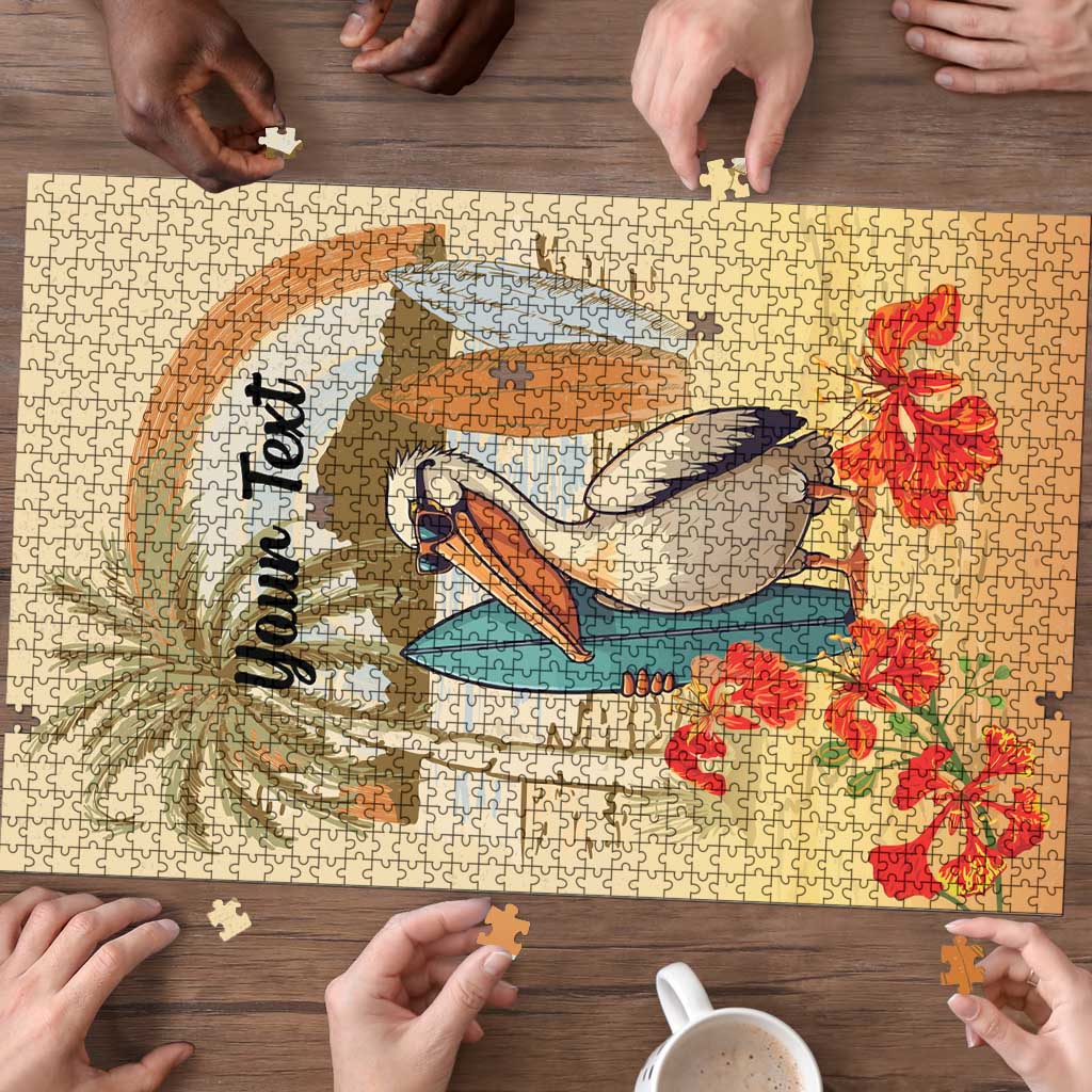 Personalized Saint Kitts And Nevis Puzzle Brown Pelican Beach Vibe - Wonder Print Shop