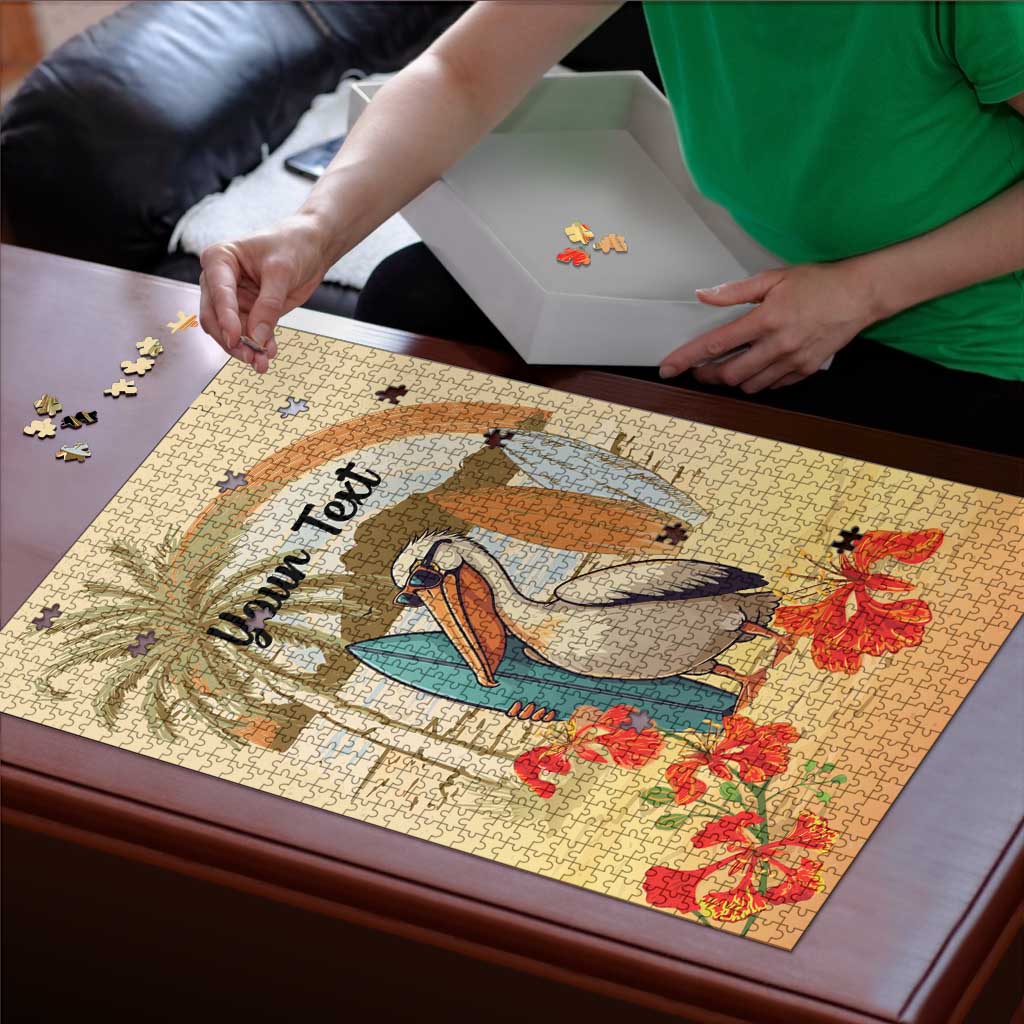 Personalized Saint Kitts And Nevis Puzzle Brown Pelican Beach Vibe - Wonder Print Shop