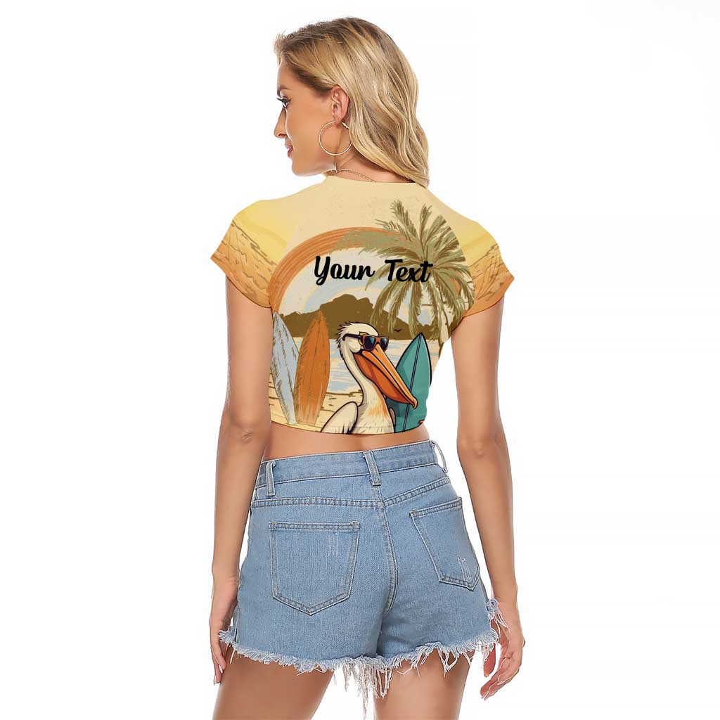 Personalized Saint Kitts And Nevis Raglan Cropped T Shirt Brown Pelican Beach Vibe - Wonder Print Shop