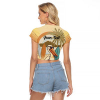 Personalized Saint Kitts And Nevis Raglan Cropped T Shirt Brown Pelican Beach Vibe - Wonder Print Shop