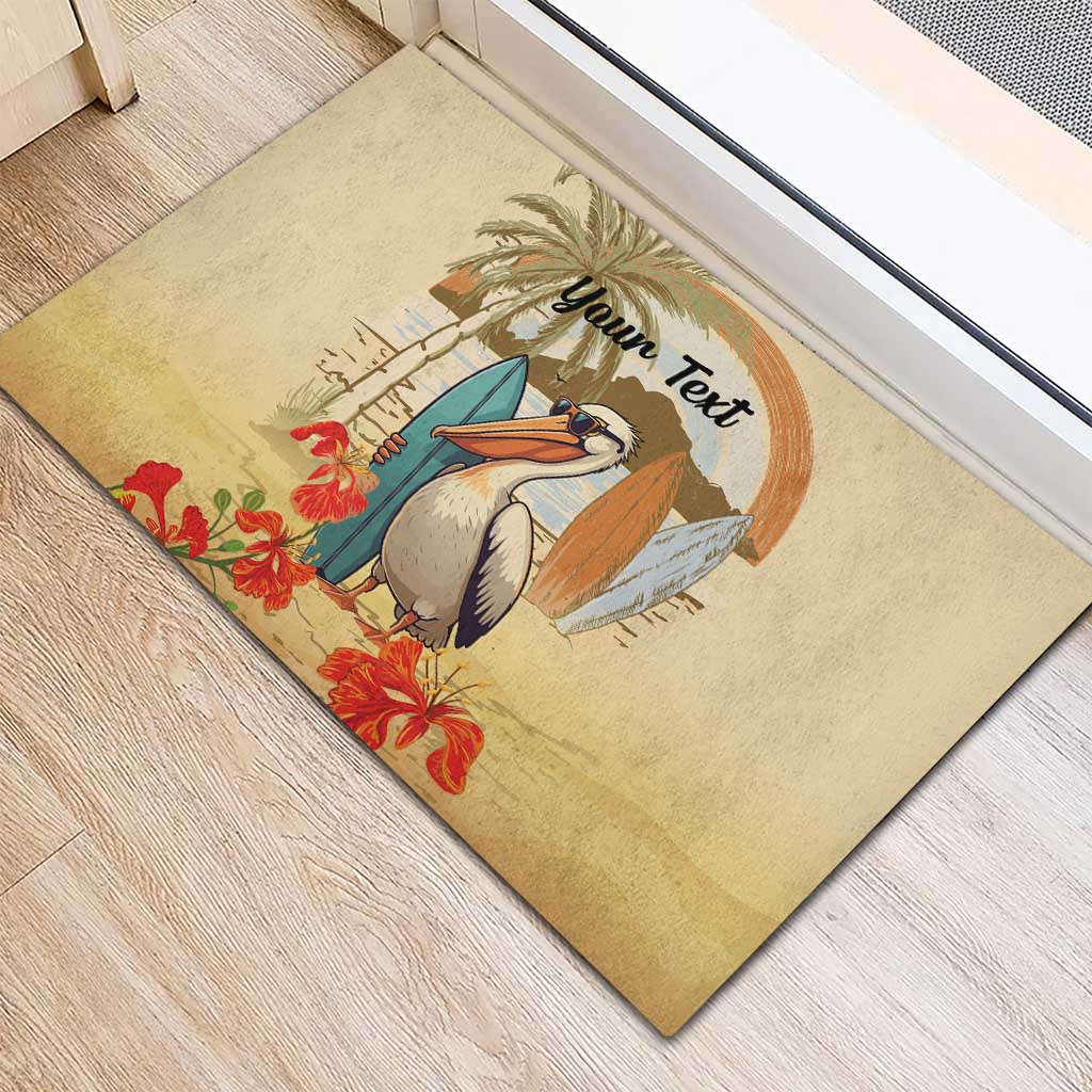 Personalized Saint Kitts And Nevis Rubber Doormat Brown Pelican Beach Vibe - Wonder Print Shop
