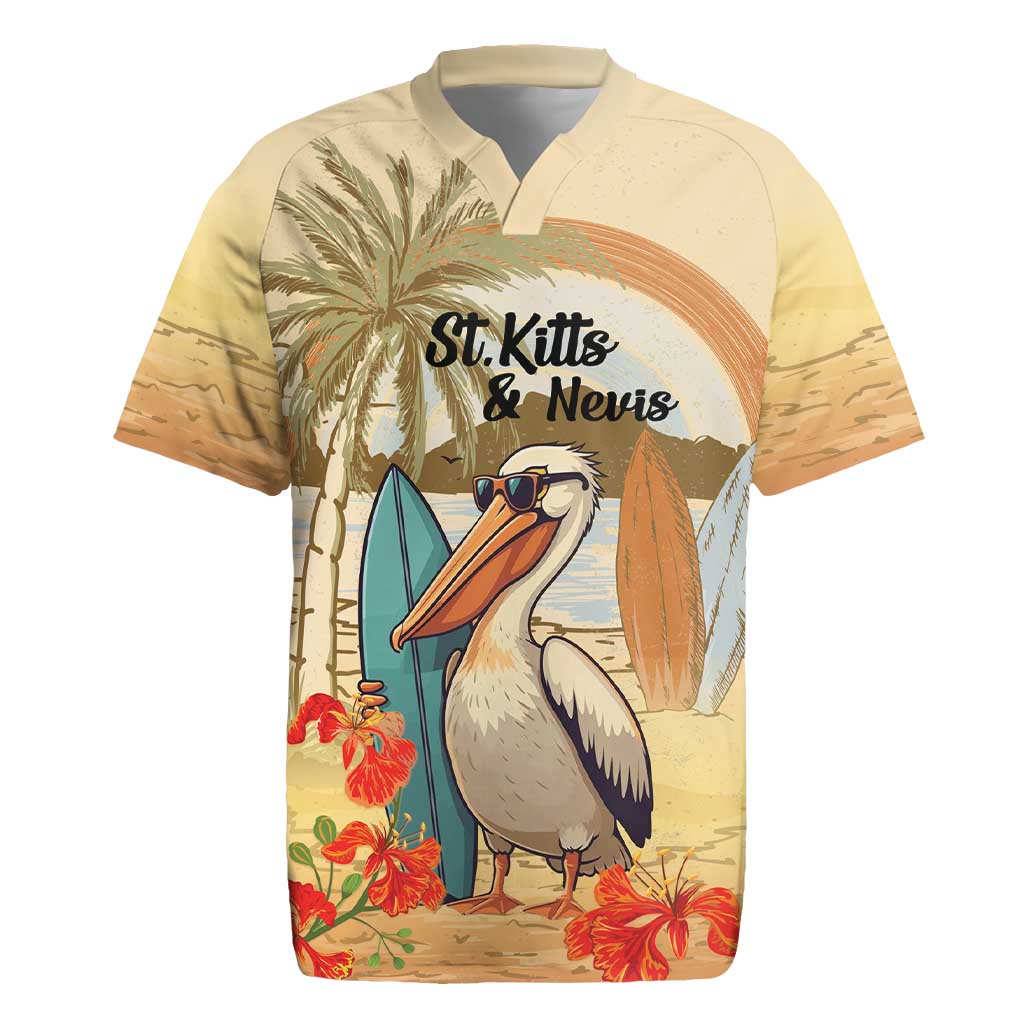 Personalized Saint Kitts And Nevis Rugby Jersey Brown Pelican Beach Vibe - Wonder Print Shop