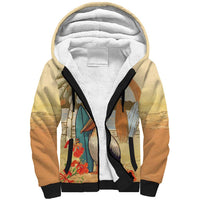 Personalized Saint Kitts And Nevis Sherpa Hoodie Brown Pelican Beach Vibe - Wonder Print Shop