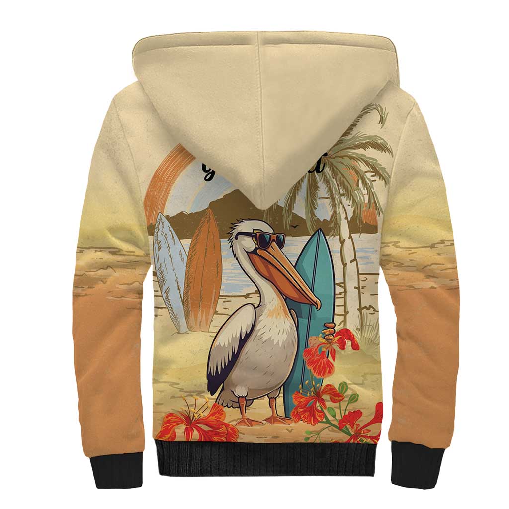 Personalized Saint Kitts And Nevis Sherpa Hoodie Brown Pelican Beach Vibe - Wonder Print Shop