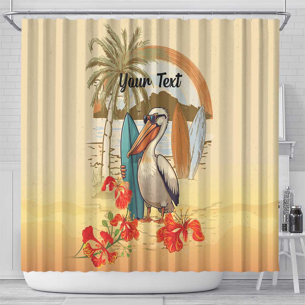 Personalized Saint Kitts And Nevis Shower Curtain Brown Pelican Beach Vibe - Wonder Print Shop