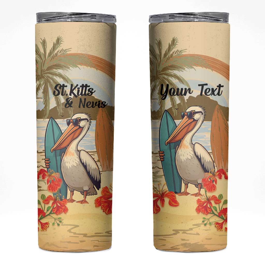 Personalized Saint Kitts And Nevis Skinny Tumbler Brown Pelican Beach Vibe - Wonder Print Shop