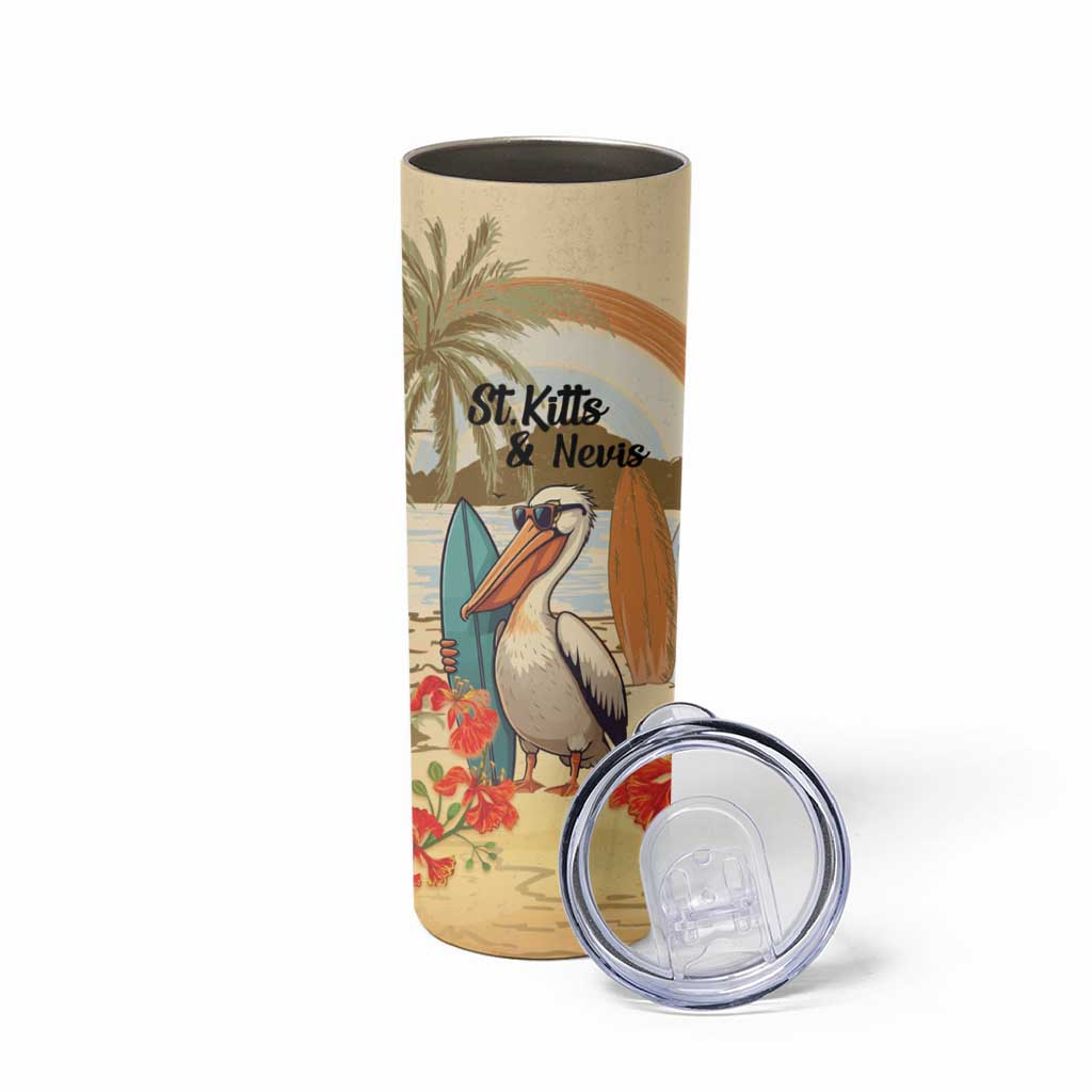 Personalized Saint Kitts And Nevis Skinny Tumbler Brown Pelican Beach Vibe - Wonder Print Shop