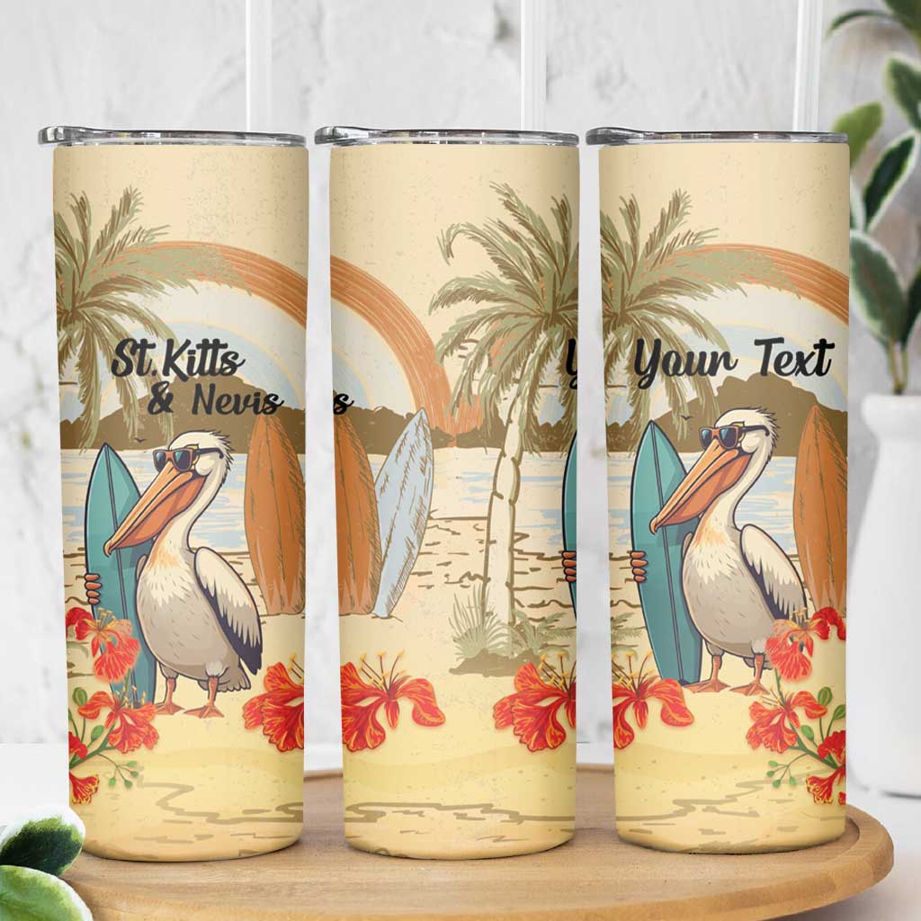 Personalized Saint Kitts And Nevis Skinny Tumbler Brown Pelican Beach Vibe - Wonder Print Shop