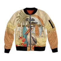 Personalized Saint Kitts And Nevis Sleeve Zip Bomber Jacket Brown Pelican Beach Vibe - Wonder Print Shop