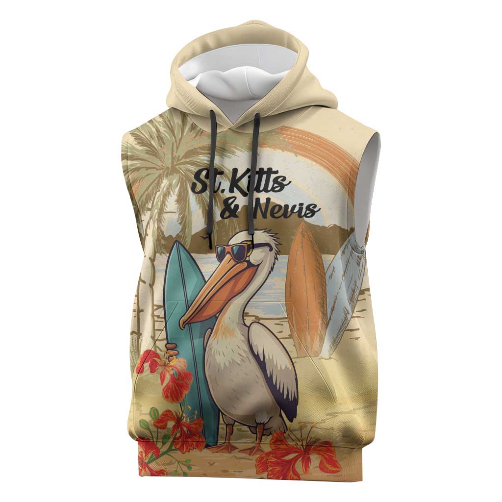 Personalized Saint Kitts And Nevis Sleeveless Hoodie Brown Pelican Beach Vibe - Wonder Print Shop