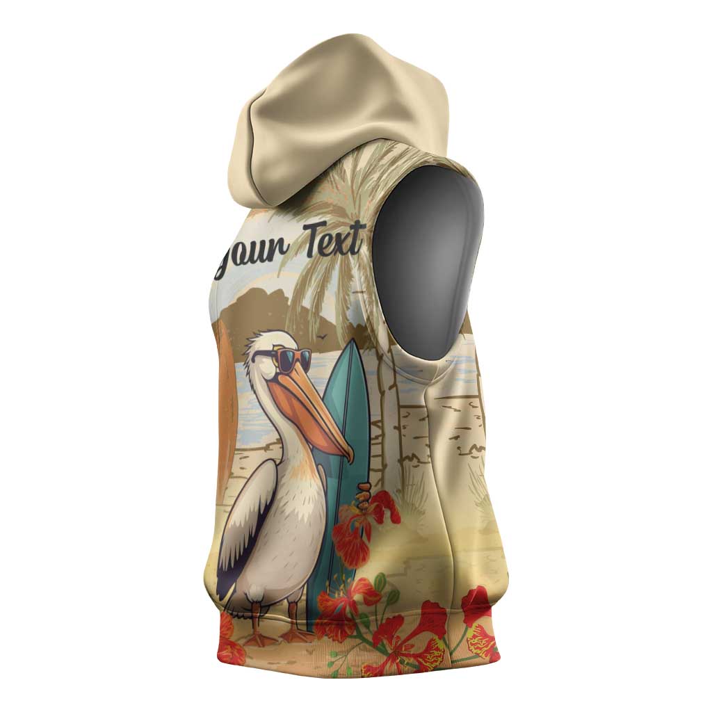 Personalized Saint Kitts And Nevis Sleeveless Hoodie Brown Pelican Beach Vibe - Wonder Print Shop