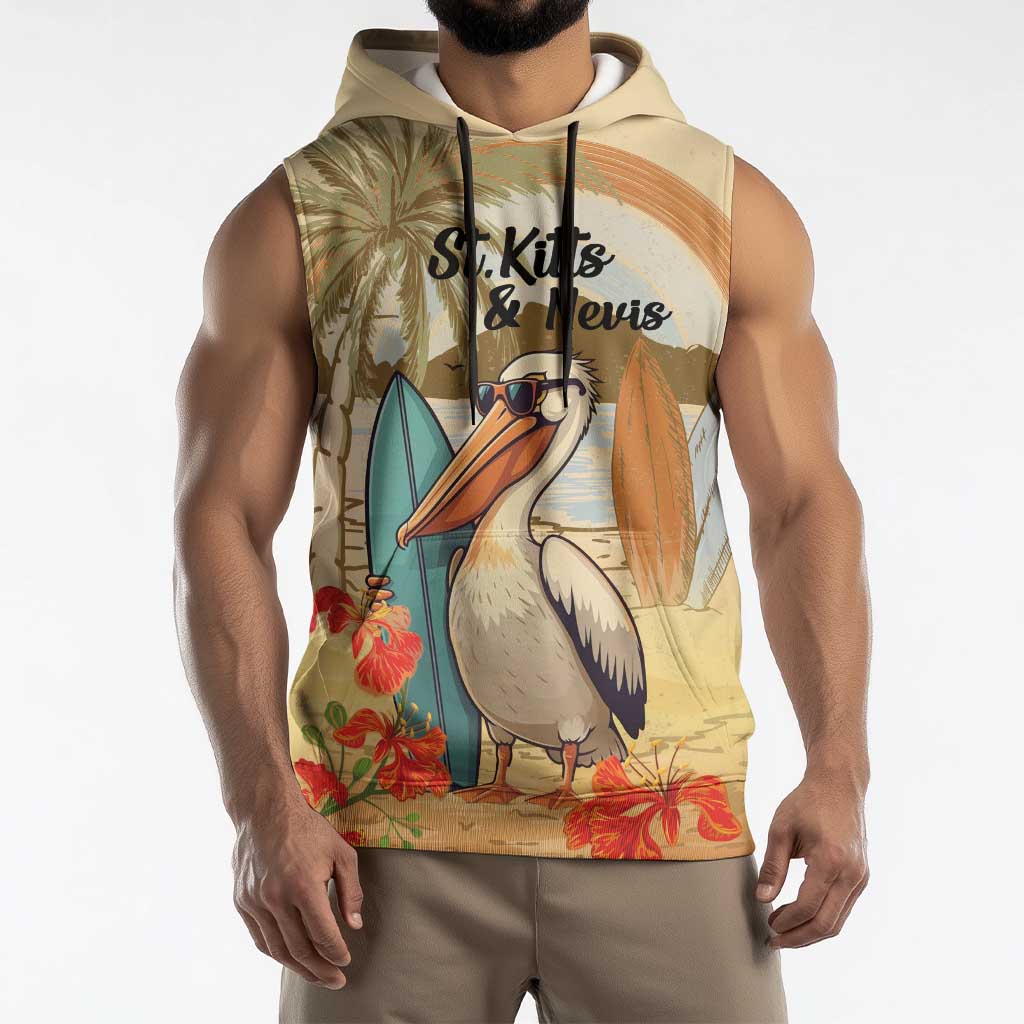 Personalized Saint Kitts And Nevis Sleeveless Hoodie Brown Pelican Beach Vibe - Wonder Print Shop