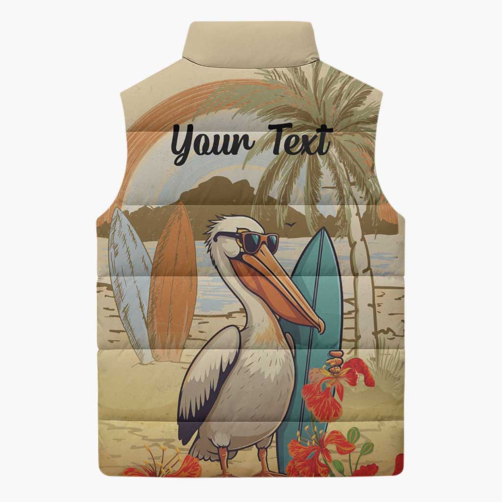 Personalized Saint Kitts And Nevis Sleeveless Puffer Jacket Brown Pelican Beach Vibe - Wonder Print Shop
